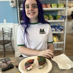 Schwartz's Bagels & Backyard Burgers - Rainbow bagel with cream cheese