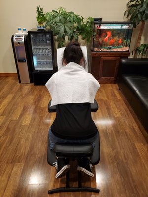 Chair Massage - Chair Massage is a method of relieving muscular tension through manual manipulation. This specific method utilizes a specially designed chair that provides forward leaning support for the client as they relax facing forward into the chair. Chair Massage - Chair Massage is a method of relieving muscular tension through manual manipulation. This specific method utilizes a specially designed chair that provides forward leaning support for the client as they relax facing forward into the chair.