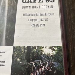 Cafe 93 - Front of Menu