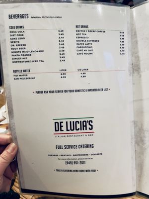 Menu photo 3 De Lucia's Italian Restaurant Lake Forest, CA Menu photo 3 De Lucia's Italian Restaurant Lake Forest, CA