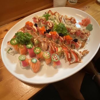 Sushi Jako - From left to right: Bang bang roll Cherry blossom roll Sunny roll 007 roll Fire roll - Sushi Bars Near Me - Harrisonburg, Virginia Sushi Jako - From left to right: Bang bang roll Cherry blossom roll Sunny roll 007 roll Fire roll - Sushi Bars Near Me - Harrisonburg, Virginia