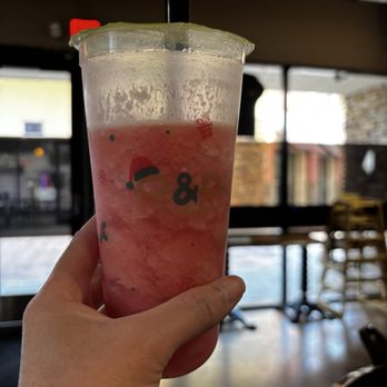 R&B Tea - Temecula - Watermelon slush with aloe pieces and mango popping jelly - Bubble Tea Near Me - Temecula, California