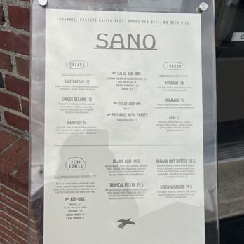 Sano Redmond - Sano outside menu - Juice Bars & Smoothies Near Me - Redmond, Washington