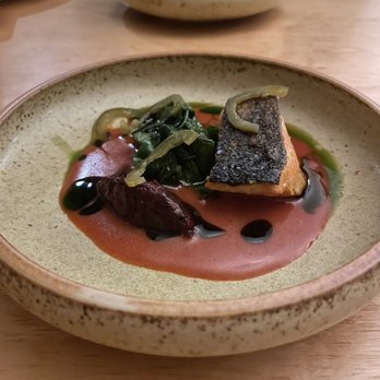 Cook Weaver - Salmon, veggies, and strawberry compote - Modern European Near Me - Seattle, Washington Cook Weaver - Salmon, veggies, and strawberry compote - Modern European Near Me - Seattle, Washington