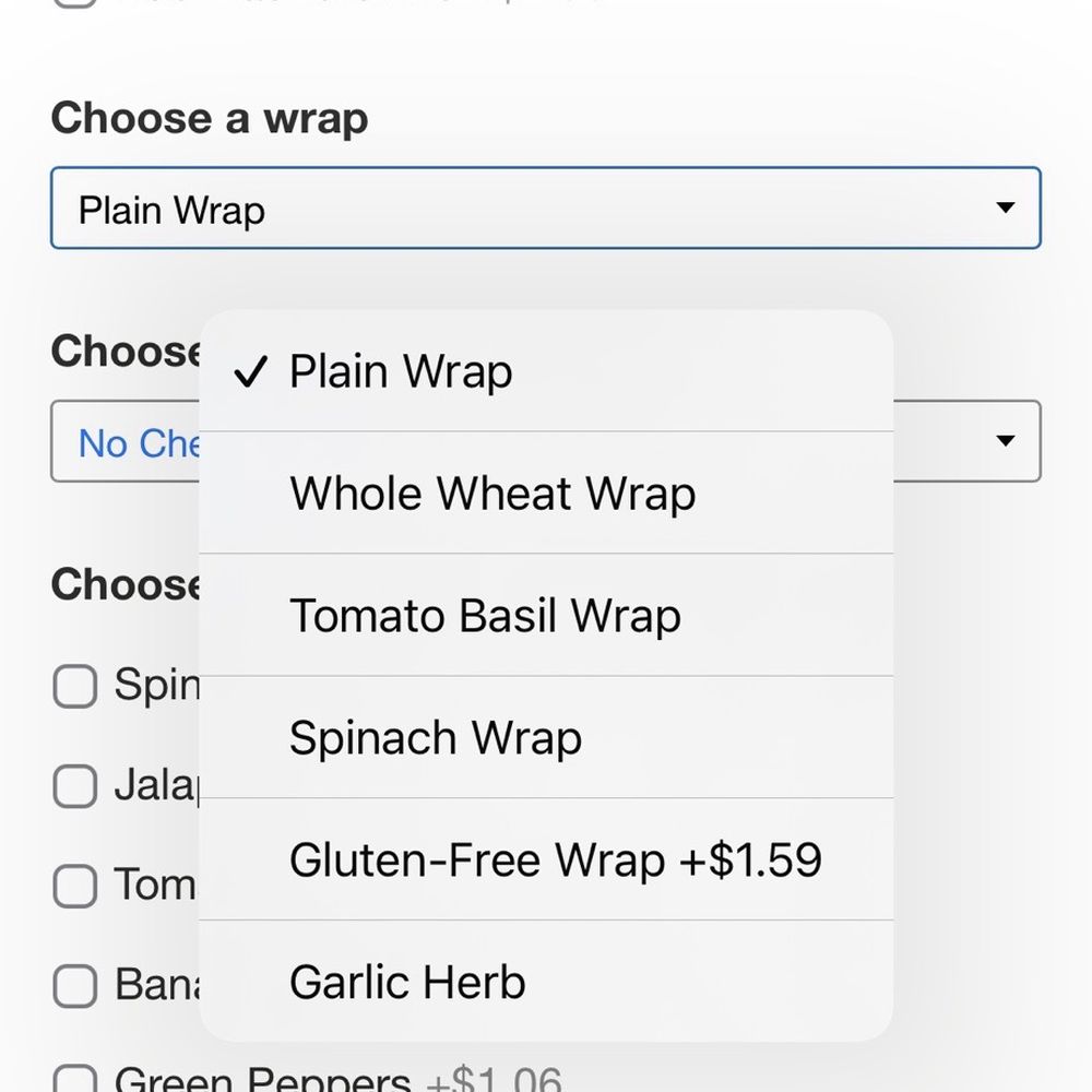 Wrap options I clicked garlic herb Wrap options I clicked garlic herb