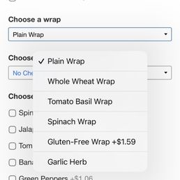 Wrap options I clicked garlic herb