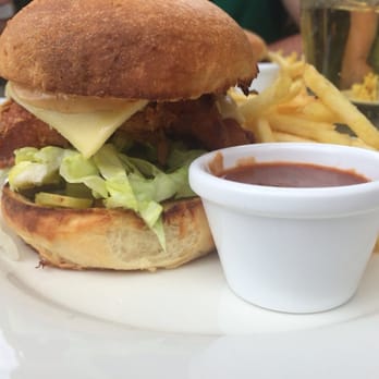Edinburgh Castle Hotel - Buttermilk fried chicken sandwich with cheese, iceberg lettuce, jalapeños, gherkins and chipotle mayo. - Hotels Near Me - Brunswick, VIC