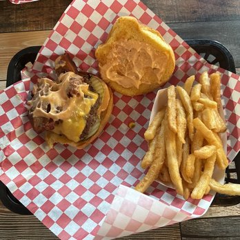 Chappy's - STL 66 Burger (swapped provel for american) and Fries - Burgers Near Me - Edwardsville, Illinois