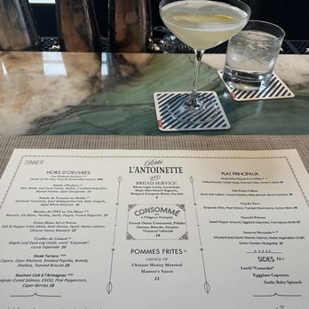L'Antoinette - Menu 3/22/2024 and the DELISH  Côte d'Azur Collins cocktail - French Near Me - Milton, Georgia