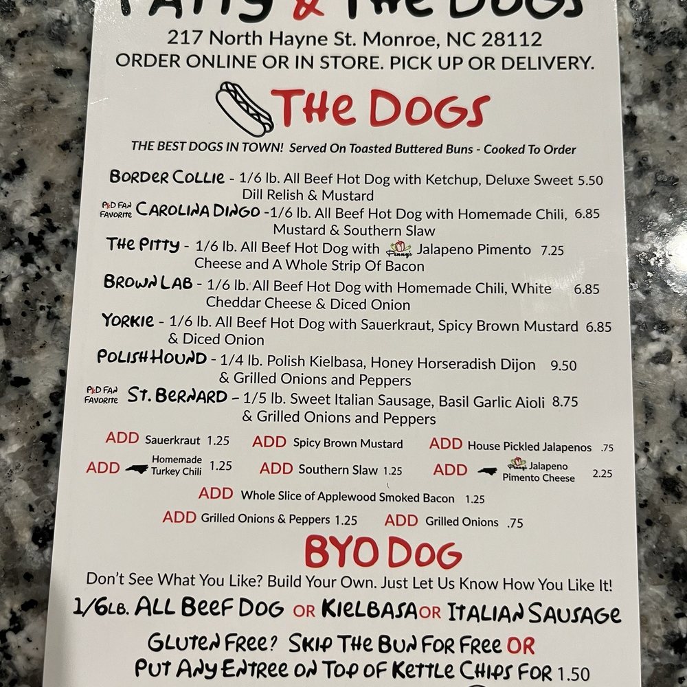 Patty and the Dogs - Menu - Hot Dogs Near Me - Monroe, North Carolina Patty and the Dogs - Menu - Hot Dogs Near Me - Monroe, North Carolina