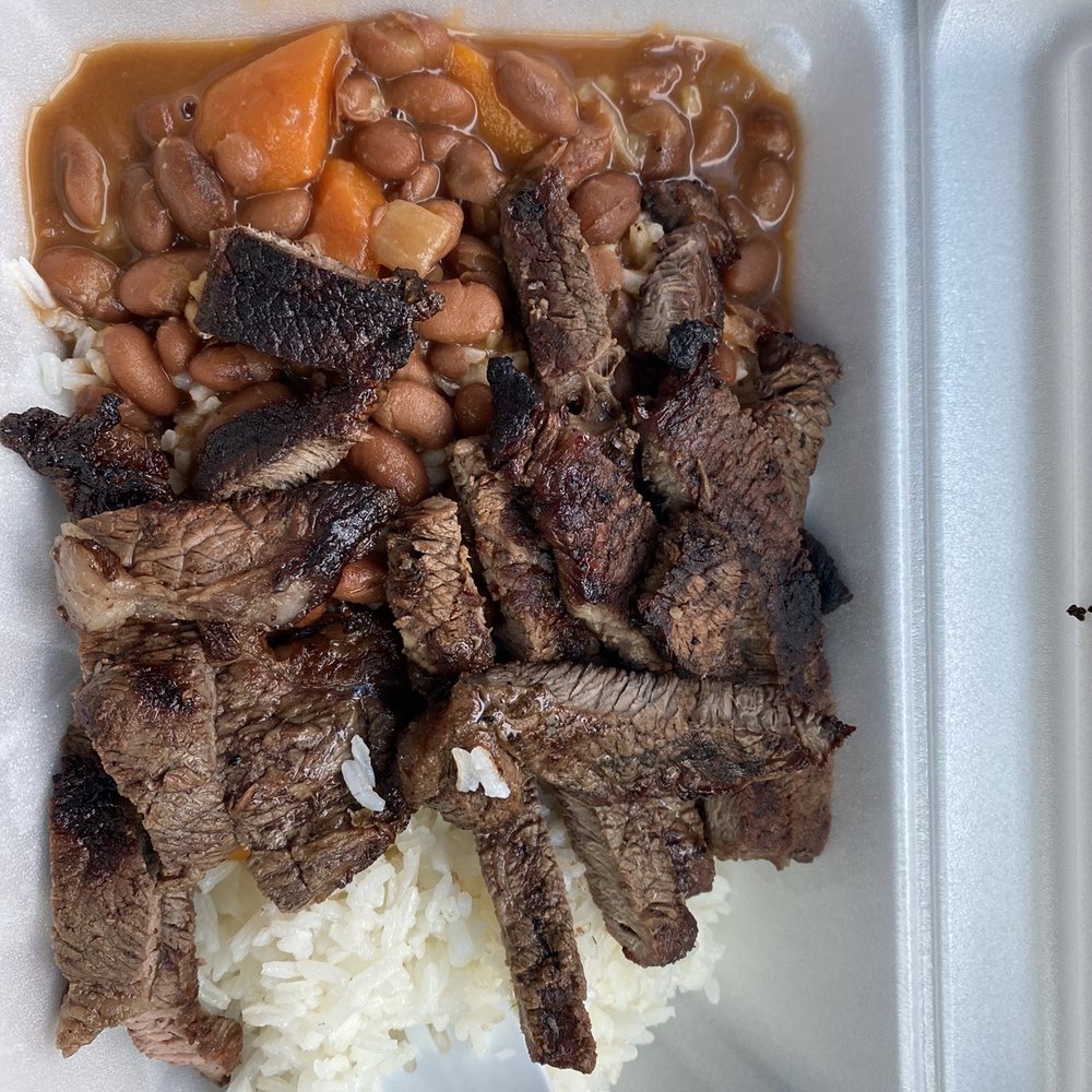 Steak with beans and rice