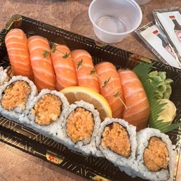 Sushi combo b. Paid an extra $1 to get all salmon sushi Sushi combo b. Paid an extra $1 to get all salmon sushi