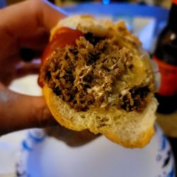 A & LP Foods - Cheesesteak with American. Packed with meat on a nice roll.