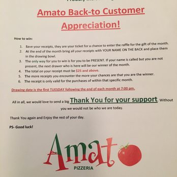 Amato Pizza - Customer appreciation program - Pizza Near Me - San Jose, California