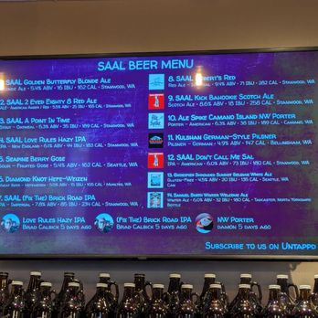 SAAL Brewing - Beer menu board. - Brewpubs Near Me - Stanwood, Washington