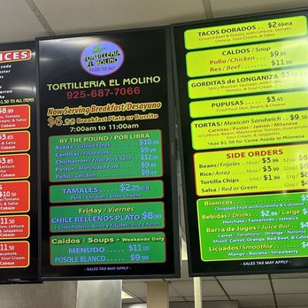 Tortilleria El Molino - Menu 3/9/24 - Mexican Near Me - Concord, California Tortilleria El Molino - Menu 3/9/24 - Mexican Near Me - Concord, California