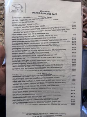 Menu photo 1 Dierk's Parkside Cafe Santa Rosa, CA Menu photo 1 Dierk's Parkside Cafe Santa Rosa, CA