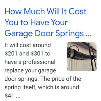 Bedford Overhead Doors - Here's what Google says should be a fair price for spring replacement! $430 less than Bedford Overhead charged us! - Garage Door Services Near Me - Vista, California