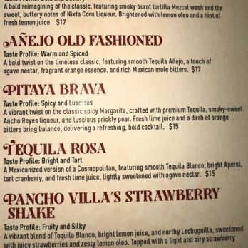 Revolucion - Partial menu. - Cocktail Bars Near Me - Geneva, Illinois