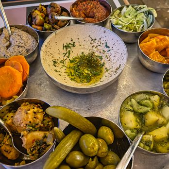 Laser Wolf - The Salatim platter--a lot of tasty food! - Middle Eastern Near Me - Brooklyn, New York