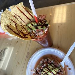 Culichi kitchen - Tostada de ceviche and michelada de ceviche