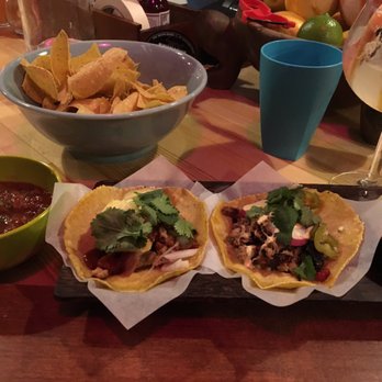 TacoVino - Chips and salsa ($3) and tacos - al pastor and carnitas - Wine Bars Near Me - Corvallis, Oregon