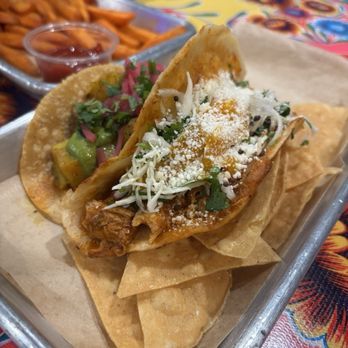 Saucy Chick Indi-Mex Eatery - Chicken tikka masala taco and curry potato taco. So good! - Indian Near Me - Pasadena, California