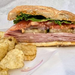 My Market - Mortadella, Salami, Mozzorella , lettuce, tomato, pickles on toasted sourdough.