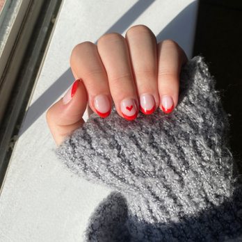 Keratin Lab - gel red french tips with a heart! - Nail Salons Near Me - Costa Mesa, California Keratin Lab - gel red french tips with a heart! - Nail Salons Near Me - Costa Mesa, California