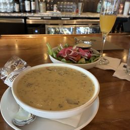 Chicken and Rice soup with a side salad. Chicken and Rice soup with a side salad.
