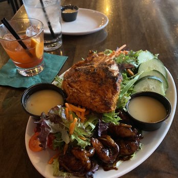 Ja' Grill Hyde Park - Salmon Salad & added jerk shrimp & a Jamaican Old Fashioned to drink. - Lounges Near Me - Chicago, Illinois Ja' Grill Hyde Park - Salmon Salad & added jerk shrimp & a Jamaican Old Fashioned to drink. - Lounges Near Me - Chicago, Illinois