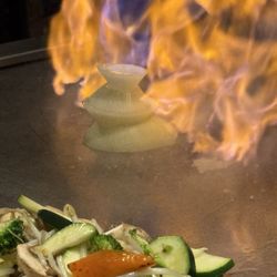 Hon Machi Sushi and Teppanyaki - Flaming some vegetables