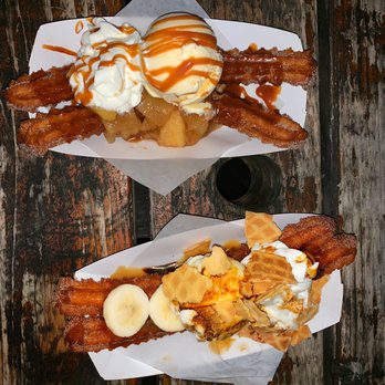 Churro Co - Top is "Texas comfort" and the bottom one is "wake and bake" - Desserts Near Me - Austin, Texas Churro Co - Top is "Texas comfort" and the bottom one is "wake and bake" - Desserts Near Me - Austin, Texas