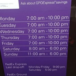 Actual posted hours at the Kinkos/FedEx at 1211 6th Ave, NY, NY