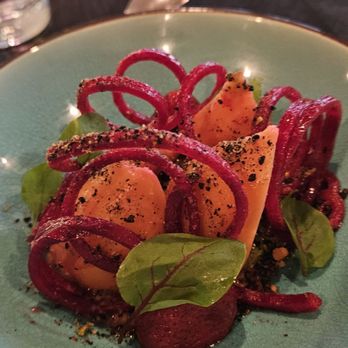 In Bloom - Beet and Avocado with edible dirt. Yup edible dirt - New American Near Me - Paso Robles, California
