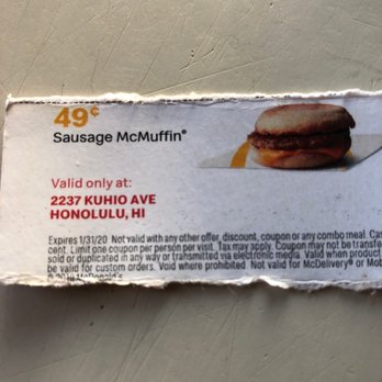 McDonald's - The coupon that this McD's would not accept. It has their address on it! - Fast Food Near Me - Honolulu, Hawaii McDonald's - The coupon that this McD's would not accept. It has their address on it! - Fast Food Near Me - Honolulu, Hawaii