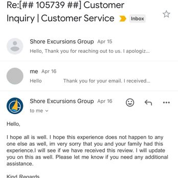 Shore Excursions Group - Contacted customer service because my review was not getting posted. They did not fix the issue, only apologize. - Travel Services Near Me - Sunrise, Florida Shore Excursions Group - Contacted customer service because my review was not getting posted. They did not fix the issue, only apologize. - Travel Services Near Me - Sunrise, Florida