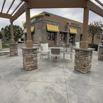 McDonald's - Rare cloudy day in Southern California under the pergola covered stone and concrete patio.  Photo Courtesy of Jade Ann Byrne eGirl4Rent - Fast Food Near Me - Loma Linda, California