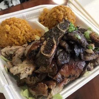 Chamorro Grill - BBQ mixed combo with chicken, beef short ribs, and kelaguen. - Hawaiian Near Me - San Diego, California Chamorro Grill - BBQ mixed combo with chicken, beef short ribs, and kelaguen. - Hawaiian Near Me - San Diego, California
