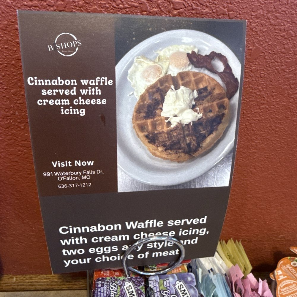 Cinnabon waffle served with cream cheese icing. Cinnabon waffle served with cream cheese icing.