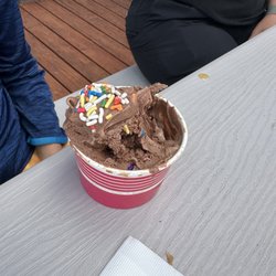 One scoop chocolate with sprinkles