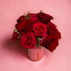 XOXO Florals & Wine - Sweet Stan is a Stanley Mug filled with 1 dozen mix of pink and red roses