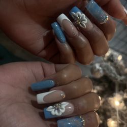 Luxe Nails & Spa - Custom nails with marble, 3D flowers, French tip and glitter