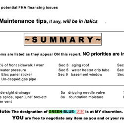 OLeary HOME Inspection - Small sample of what our color coded review looked like.