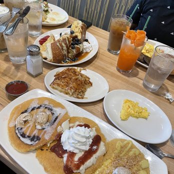 Urban Egg - Belleview - Pancake flight (Cinnamon Swirl Pancake, Hawaiian Pancake, New York Cheesecake Pancake), hash brown, Stuffed French Toast - Breakfast & Brunch Near Me - Denver, Colorado Urban Egg - Belleview - Pancake flight (Cinnamon Swirl Pancake, Hawaiian Pancake, New York Cheesecake Pancake), hash brown, Stuffed French Toast - Breakfast & Brunch Near Me - Denver, Colorado