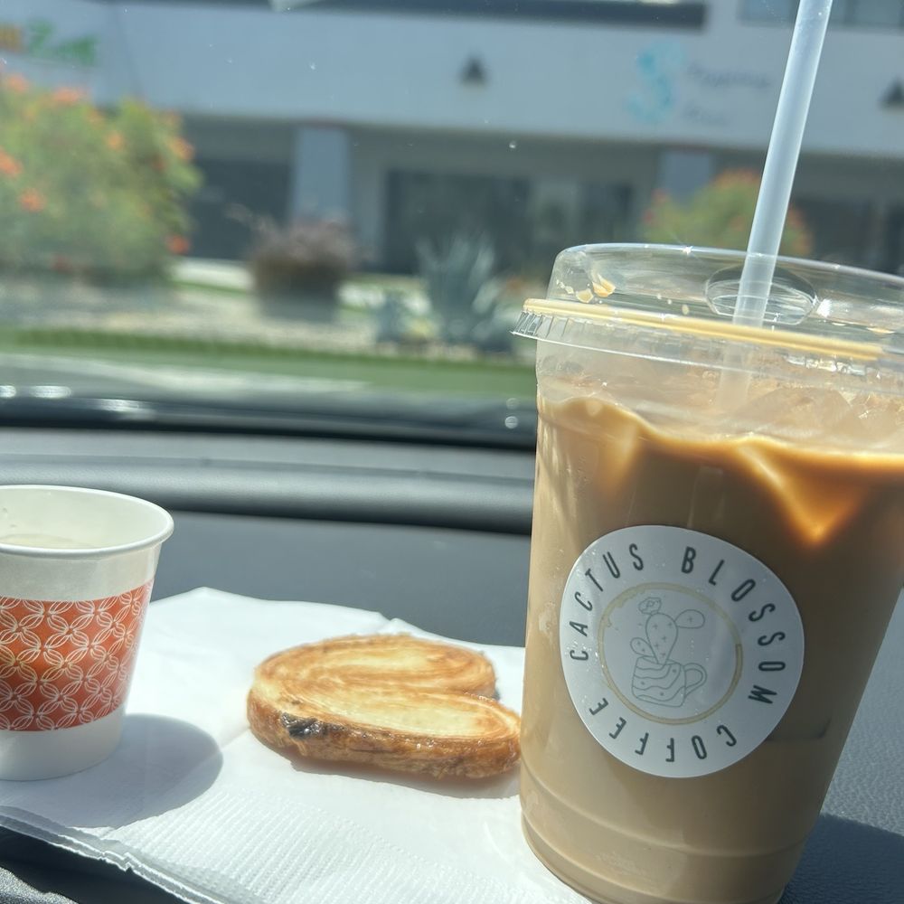 Pup cup. Free cookie. Iced cafe de olla latte with oat milk.