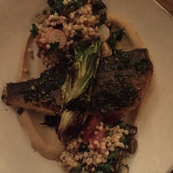 Acanto - Fire roasted branzino (European sea bass) with hummus and lightly seasoned salad - Italian Near Me - Chicago, Illinois