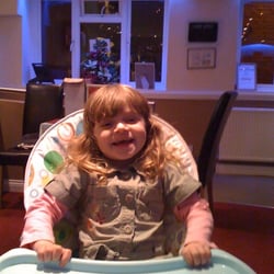 Cafe Spice - Isobel about to enjoy a tasty Madras....!! Only joking, however she loves Chiken Korma.