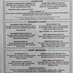 Justamere Cafe & Bistro - Breakfast menu, as of Aug 2023