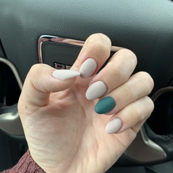 Louis Nails - Matte almond shape acrylics. Nude and green both OPI gel colors. - Nail Salons Near Me - Hoover, Alabama Louis Nails - Matte almond shape acrylics. Nude and green both OPI gel colors. - Nail Salons Near Me - Hoover, Alabama